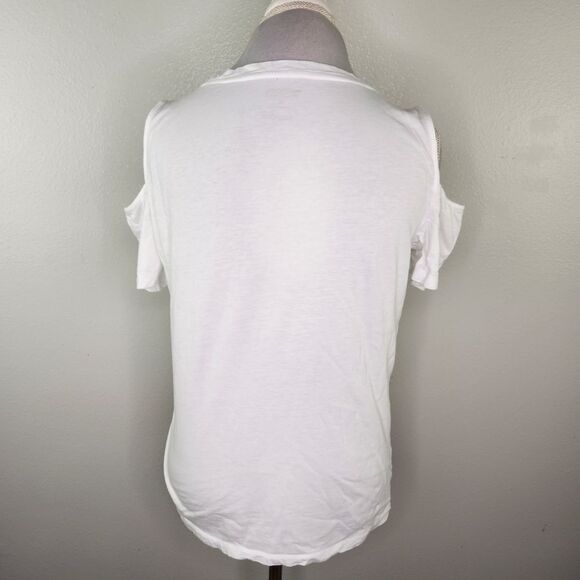MICHAEL Michael Kors White Cold Shoulder Short Sleeve Gold Jeweled Logo Medium - Picture 7 of 10